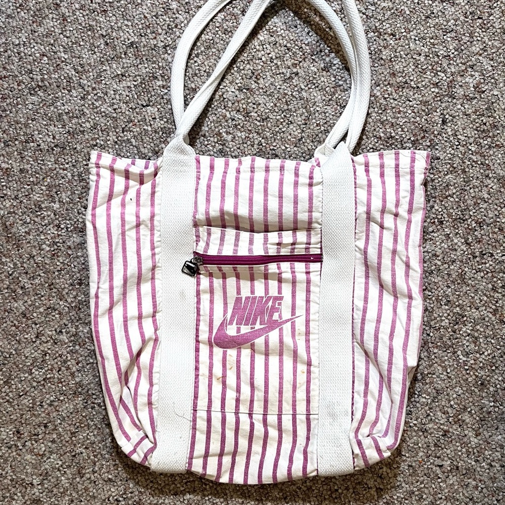 Vintage Nike Pink Striped Canvas Tote Bag
